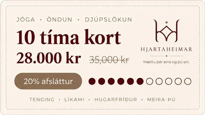 10 tíma kort · 28.000 kr í stað 35.000 kr · 20% afsláttur