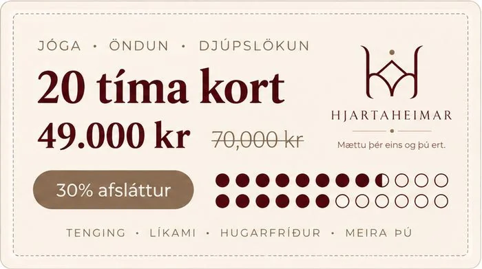 20 tíma kort · 49.000 kr í stað 70.000 kr · 30% afsláttur